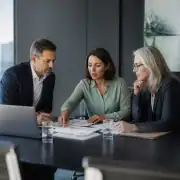 Business professionals discussing strategy in a modern office.