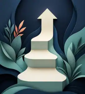 Business Growth Concept with Upward Arrow Step staircase with upward arrow symbolizing growth and progress in business.