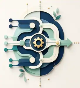 Business Process Automation Illustration Abstract illustration of business process automation with gears and flowcharts.