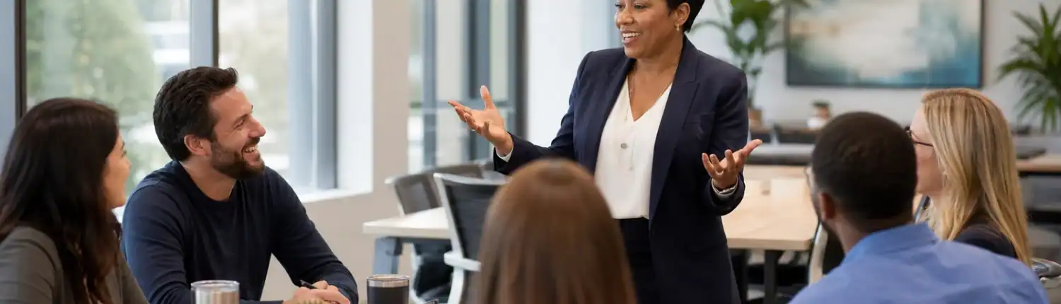 Townsend Strategies Business Meeting Businesswoman leading a team meeting in a modern office setting.