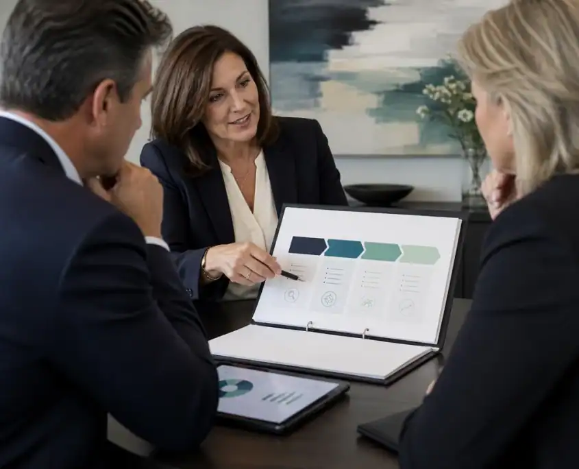Business Meeting Discussing Strategies Business professionals discussing strategies during a meeting.